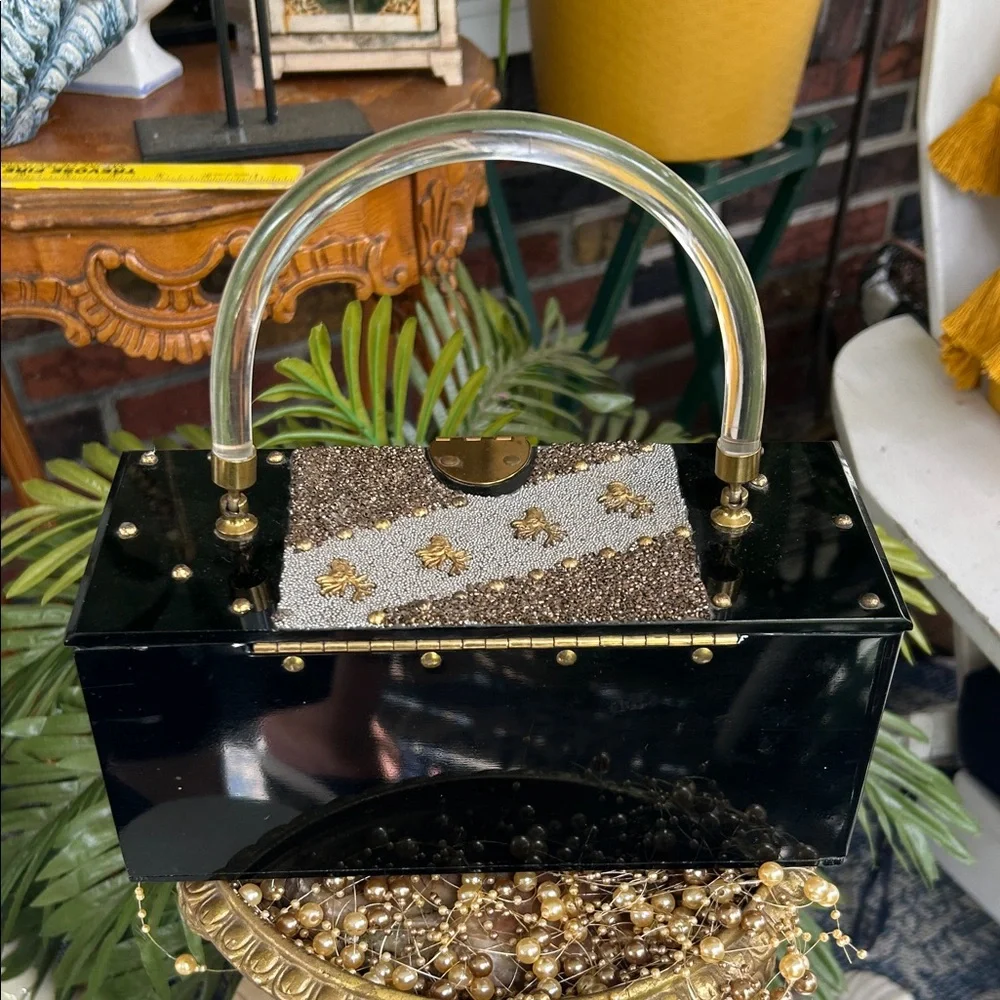 Vintage DORSET Black and Gold Lucite Box Bag